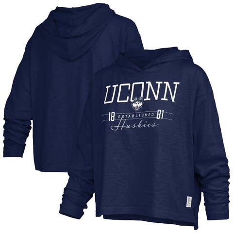 Women's Pressbox Navy UConn Huskies Castillo Slub Waist Length Long Sleeve Hooded T-Shirt