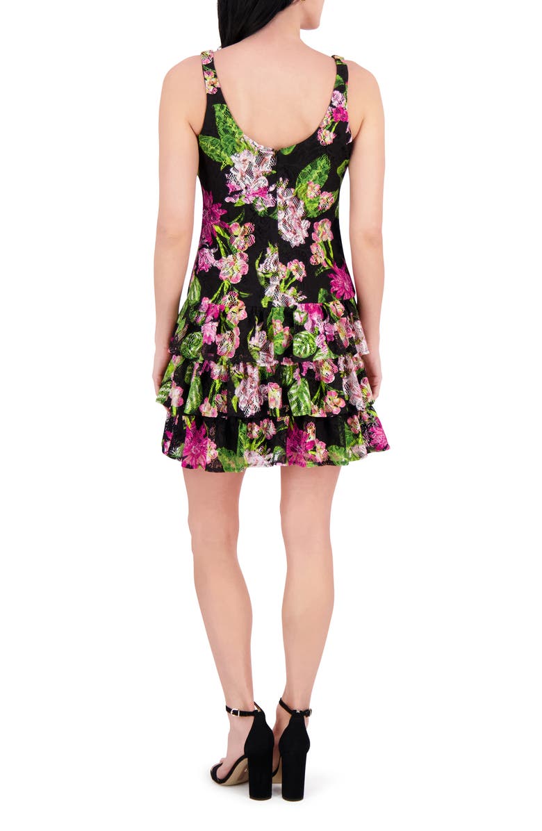 Kensie Tiered Ruffle Minidress, Alternate, color, Black Multi