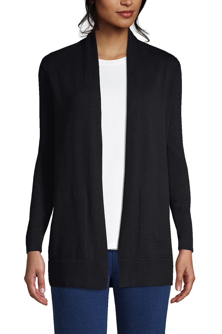 Long Sleeve Open Long Cardigan Sweater, Main, color, Black