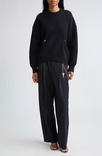 Relaxed Wool Blend Sweater with Detachable Leather Tabs