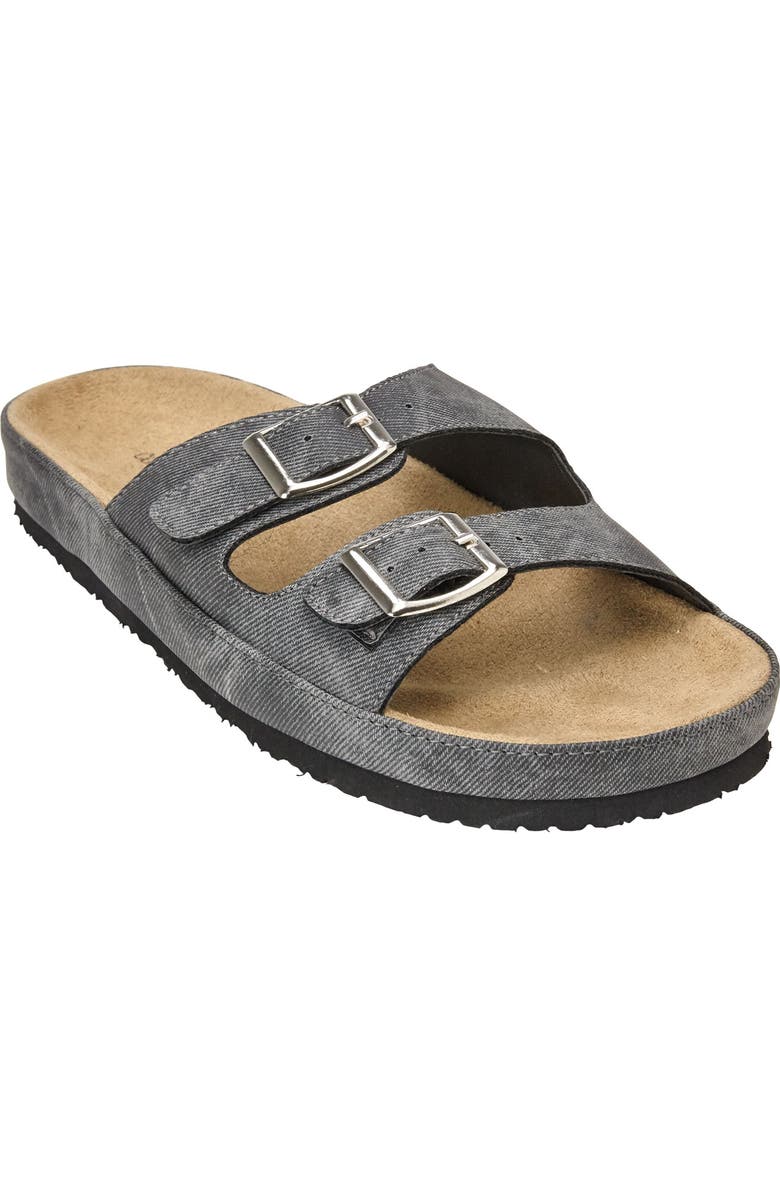 Comfortview The Maxi Leather-Like Adjustable Slip On Footbed Sandal, Main, color, Black