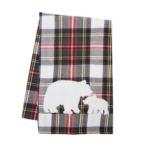 Plaid Tartan White Bears 100% Cotton Handwoven Christmas Dishtowel