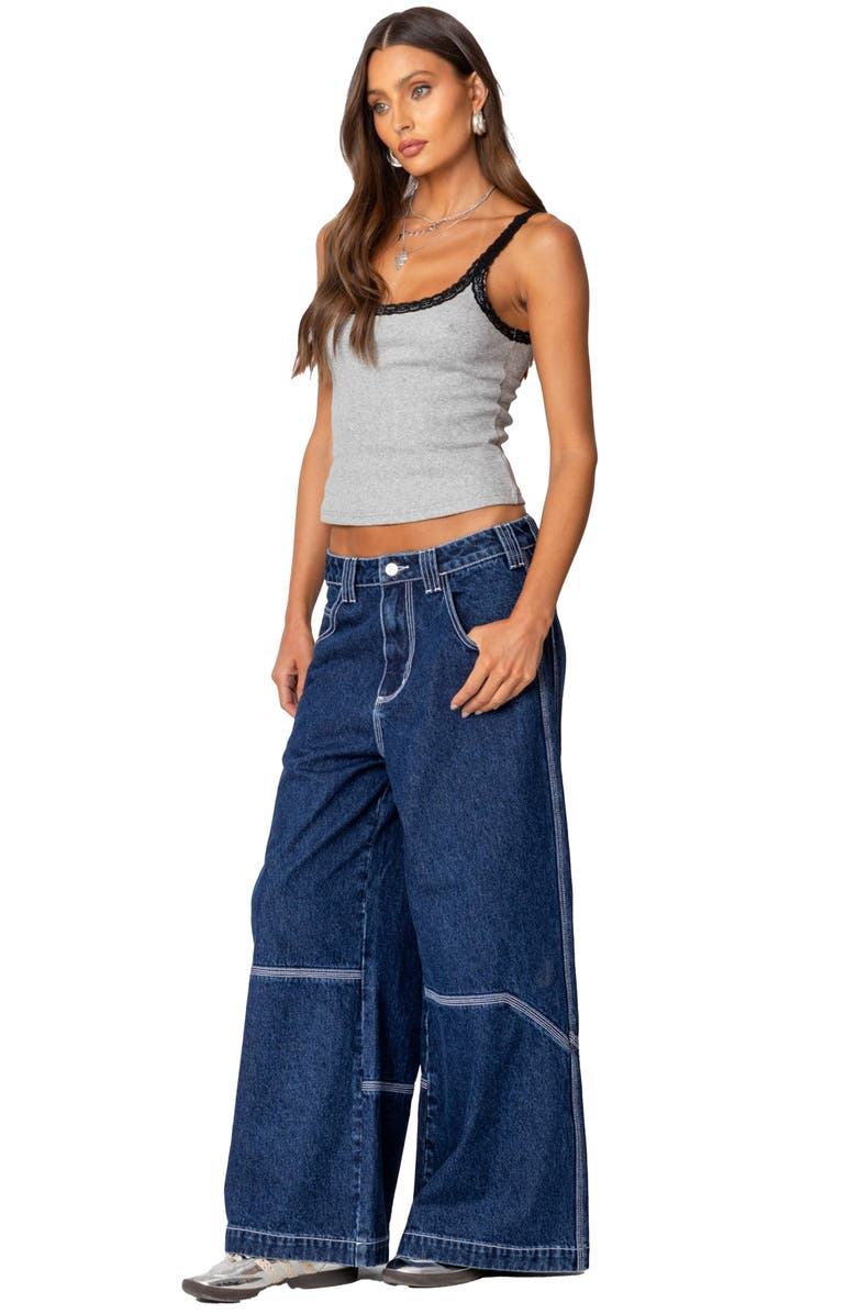 EDIKTED Jude Lace Trim Camisole, Alternate, color, Gray-Melange