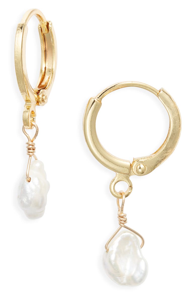 Thalia Keshi Pearl Drop Huggie Hoop Earrings, Main, color, GOLD