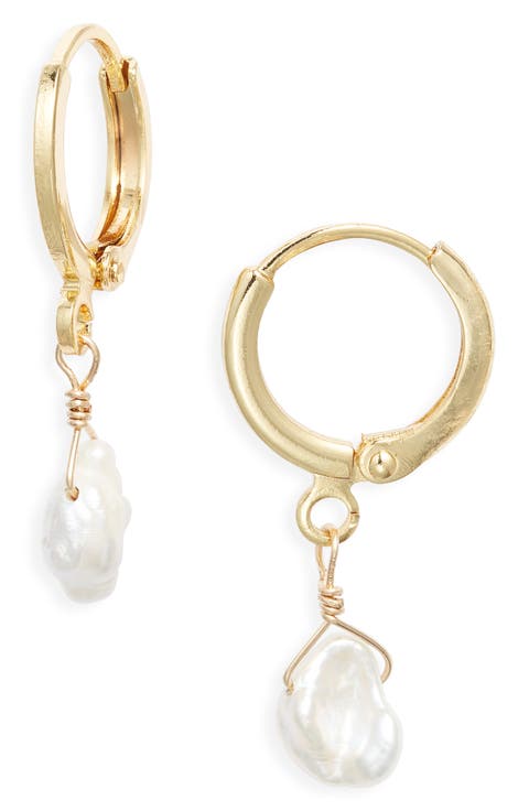 Thalia Keshi Pearl Drop Huggie Hoop Earrings