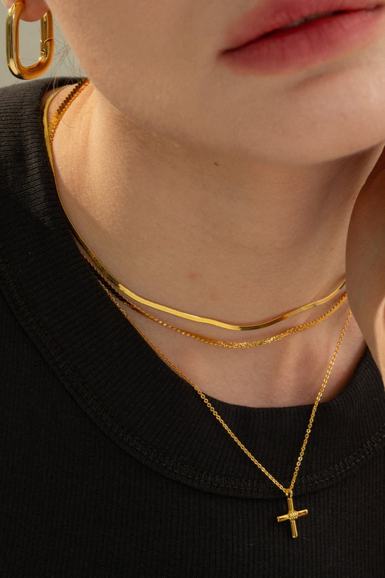 Sterling Silver 18k Gold Plated Caroline Necklace Dainty Minimalist, Alternate, color, Gold