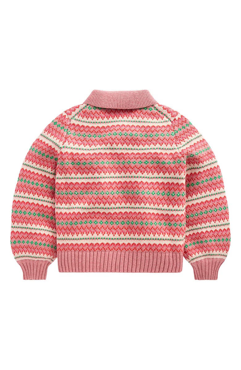 Mini Boden Kids' Fair Isle Cotton Collared Cardigan, Alternate, color, Vintage Pink
