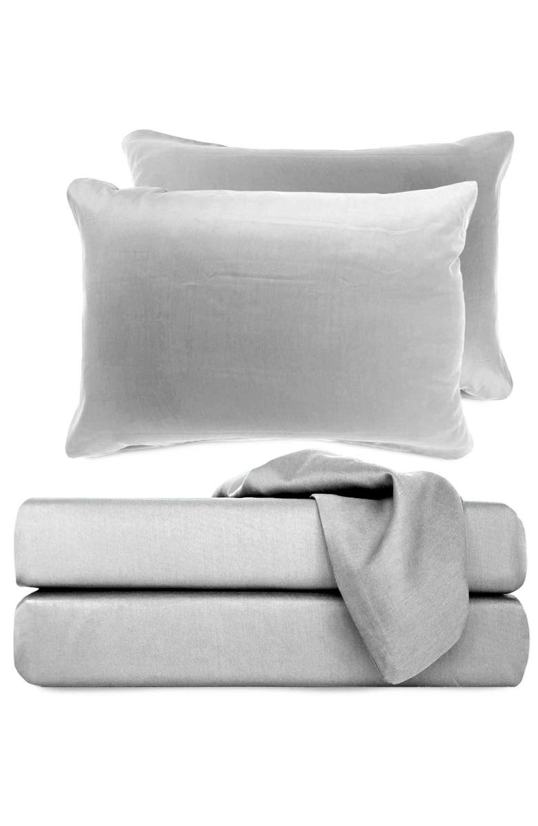 BedVoyage Luxury 100% Viscose Cooling Bed Sheet Set, Alternate, color, Stone