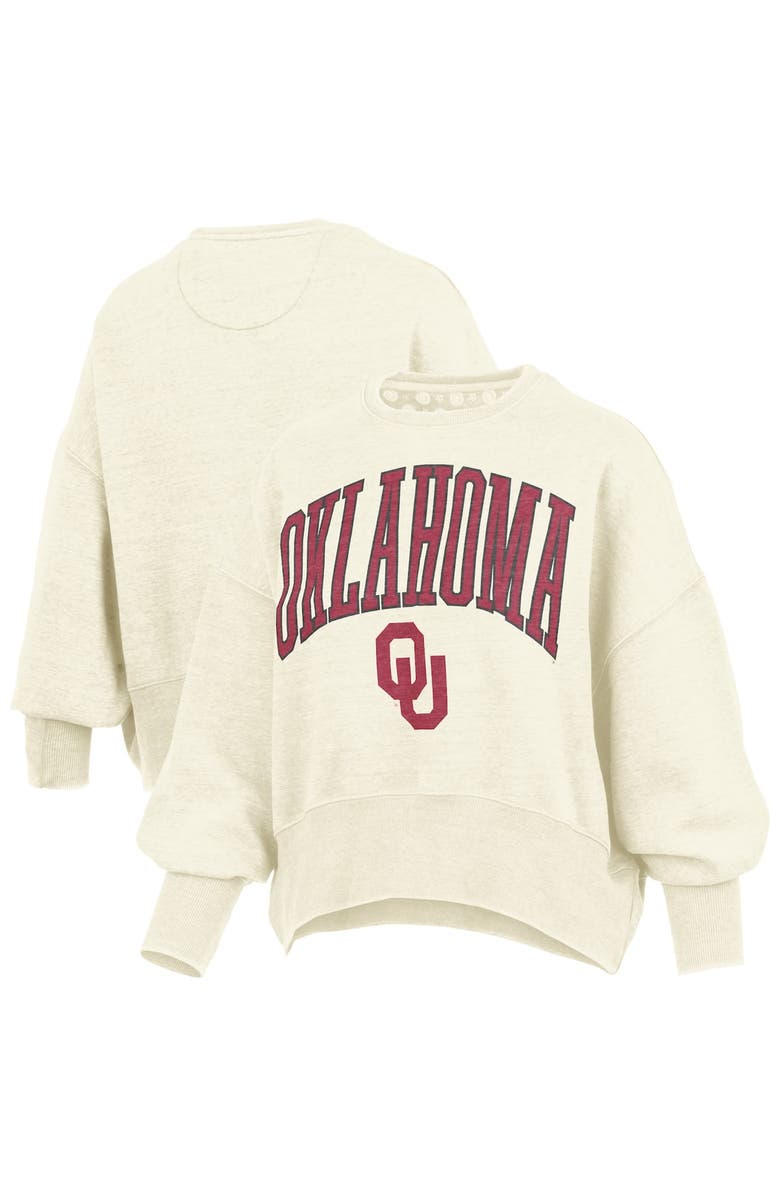 PRESSBOX Women's Pressbox Natural Oklahoma Sooners Oversized Waist-Length Crewneck Sweatshirt, Alternate, color, 