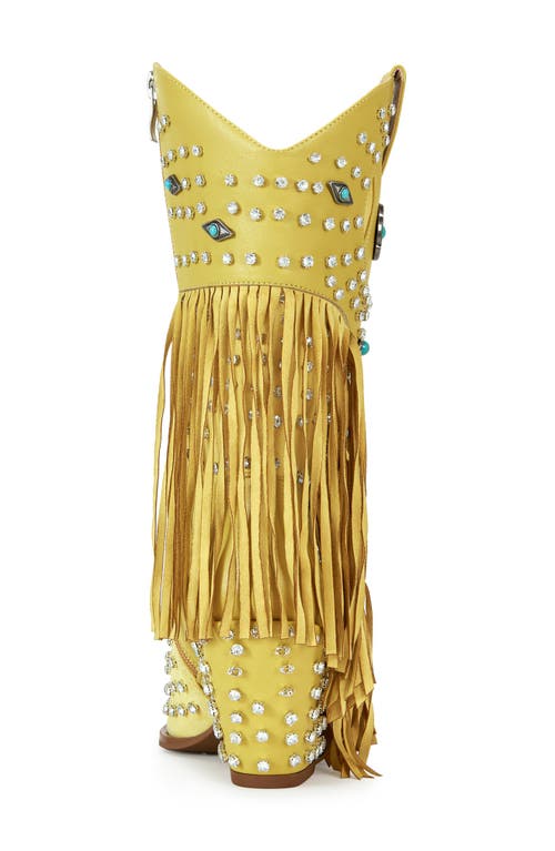 Azalea Wang Greyson Fringe & Stud Cowboy Boot In Yellow