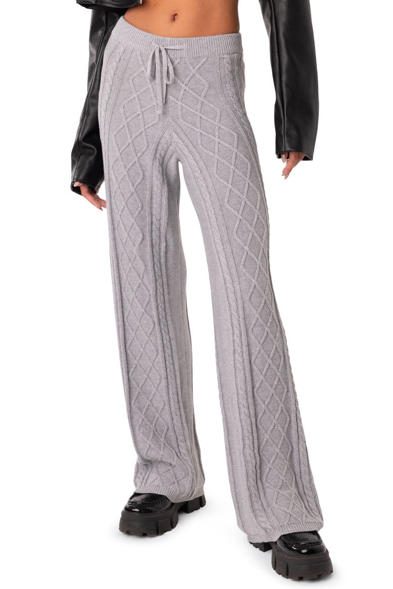 Kasey Cable Knit Cotton Pants, Main, color, GRAY