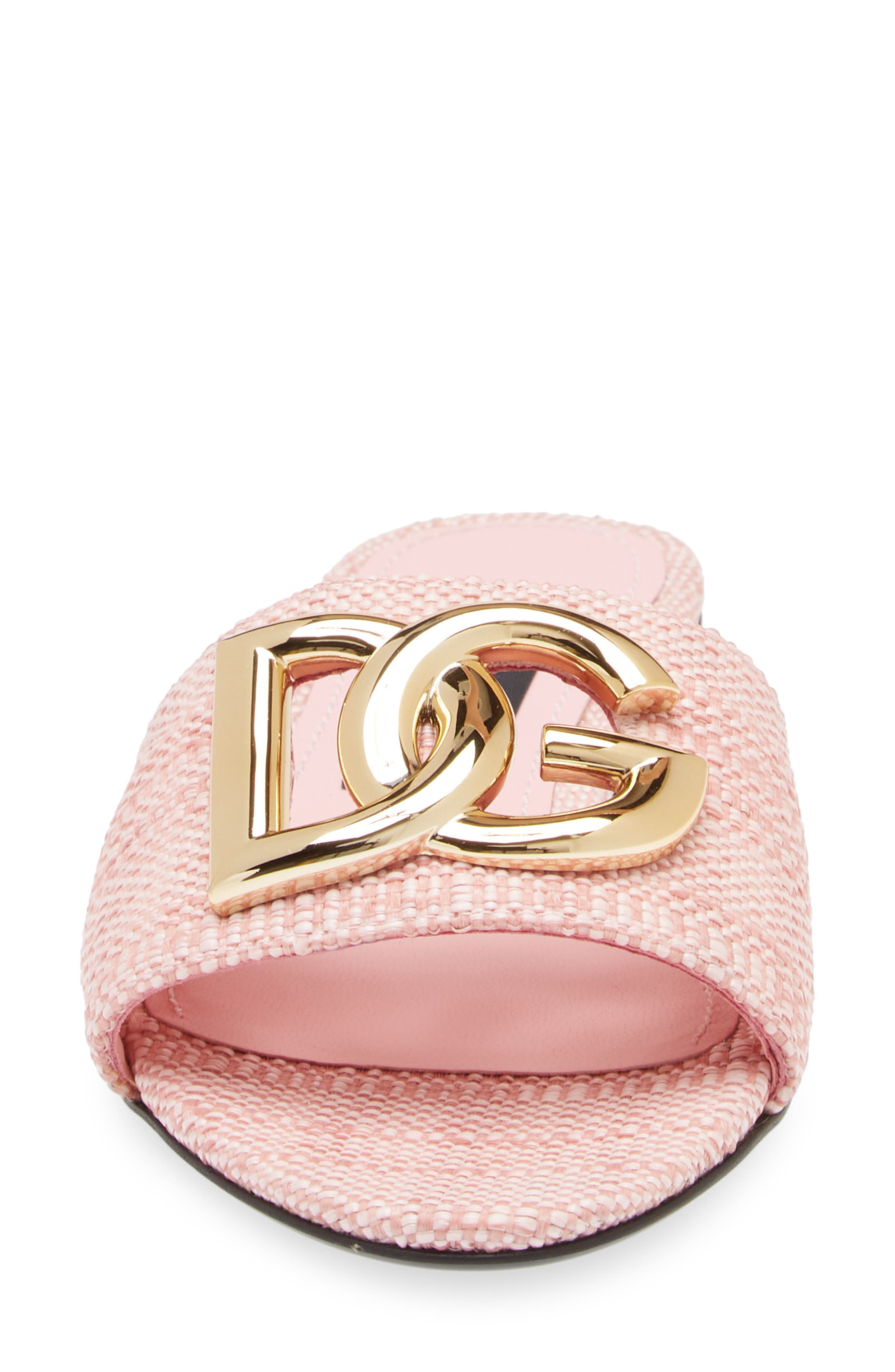 Dolce&Gabbana DG Logo Raffia Slide Sandal, Alternate, color, Light Pink
