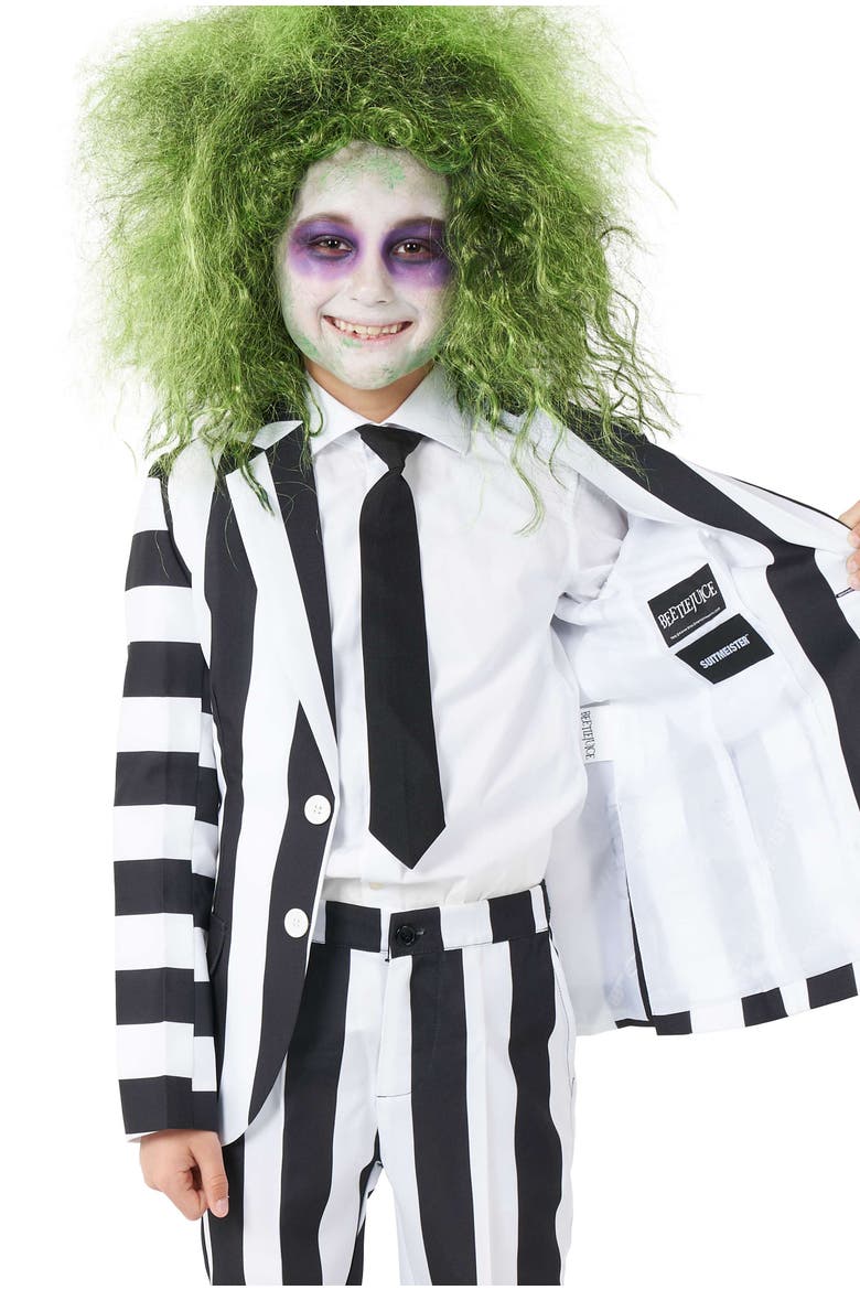 Kids' Beetlejuice Two-Piece Suit & Tie Set, Alternate, color, Black/White striped