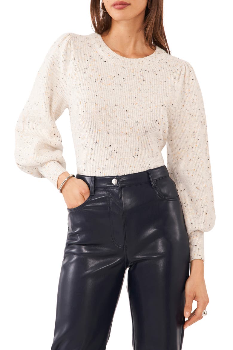 Balloon Sleeve Rib Sweater, Main, color, ANTIQUE WHITE