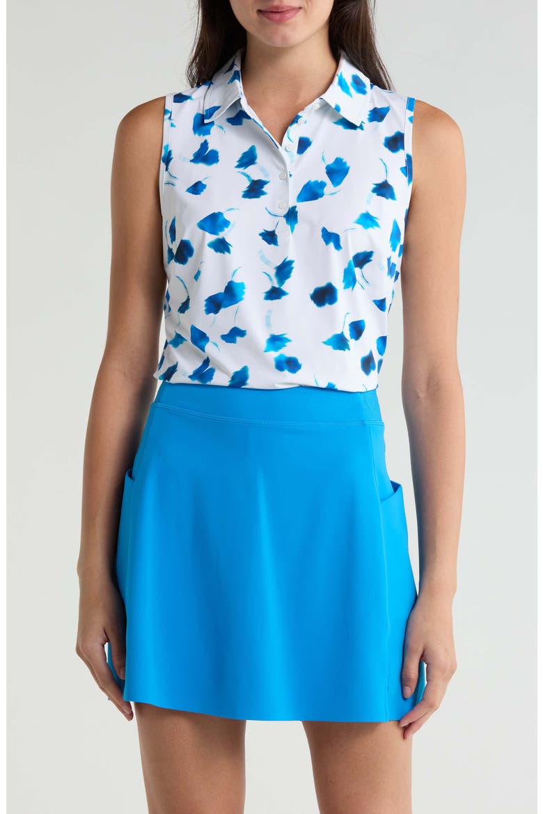 Drop Floral Performance Sleeveless Polo, Main, color, SNOW