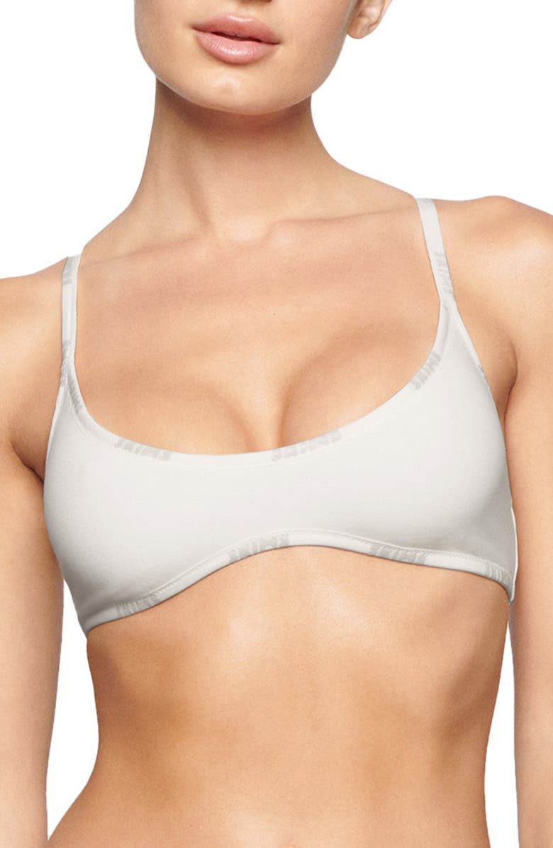 SKIMS Scoop Neck Cotton Stretch Logo Bralette, Main, color, 