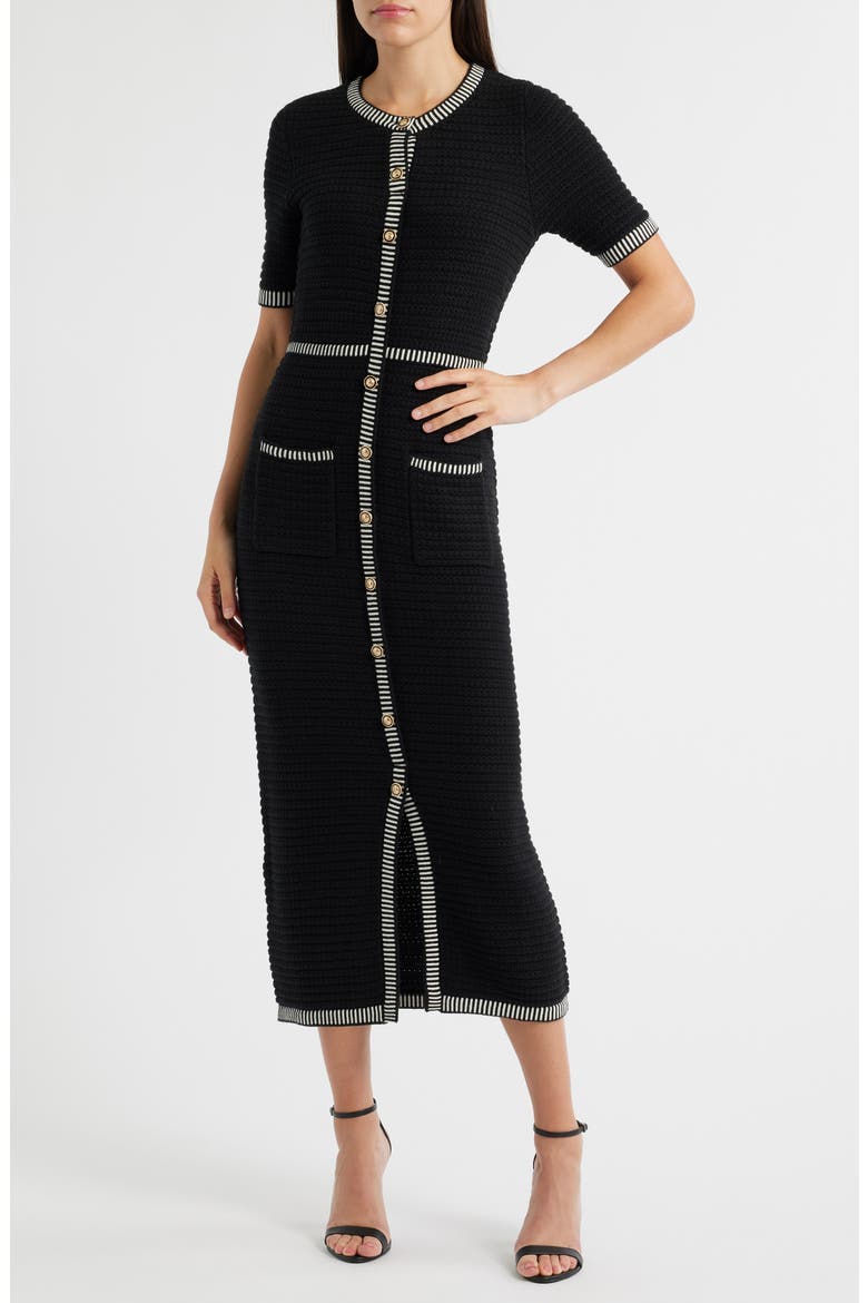 Short Sleeve Structured Sweater Dress, Main, color, BLACK