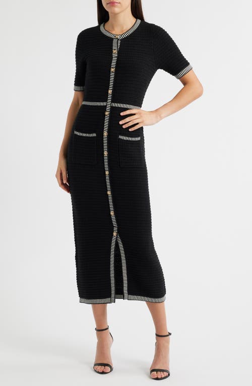 Zoe And Claire Short Sleeve Structured Sweater Dress In Black