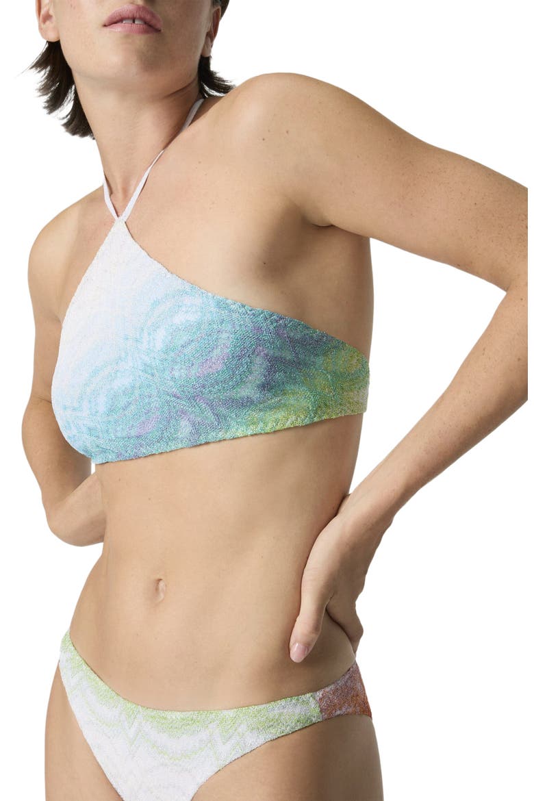 Bikini In Shaded Lamé Viscose With Halterneck Top, Alternate, color, Multicoloured