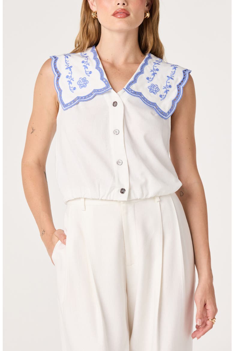 Corinne Embroidered Button-Up Shirt, Main, color, WHITE BLUE