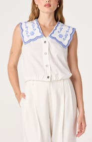 ASTR the Label Corinne Embroidered Button-Up Shirt