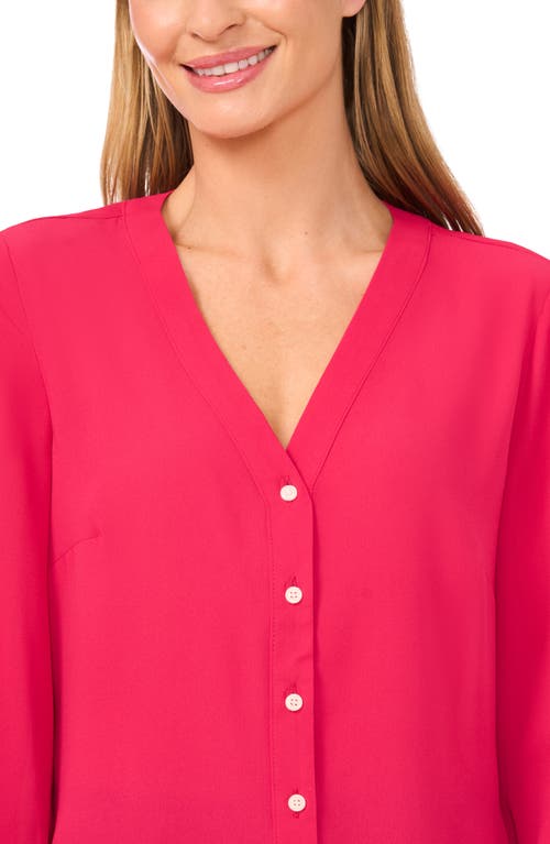 Cece Tie Cuff Button-up Top In Pink