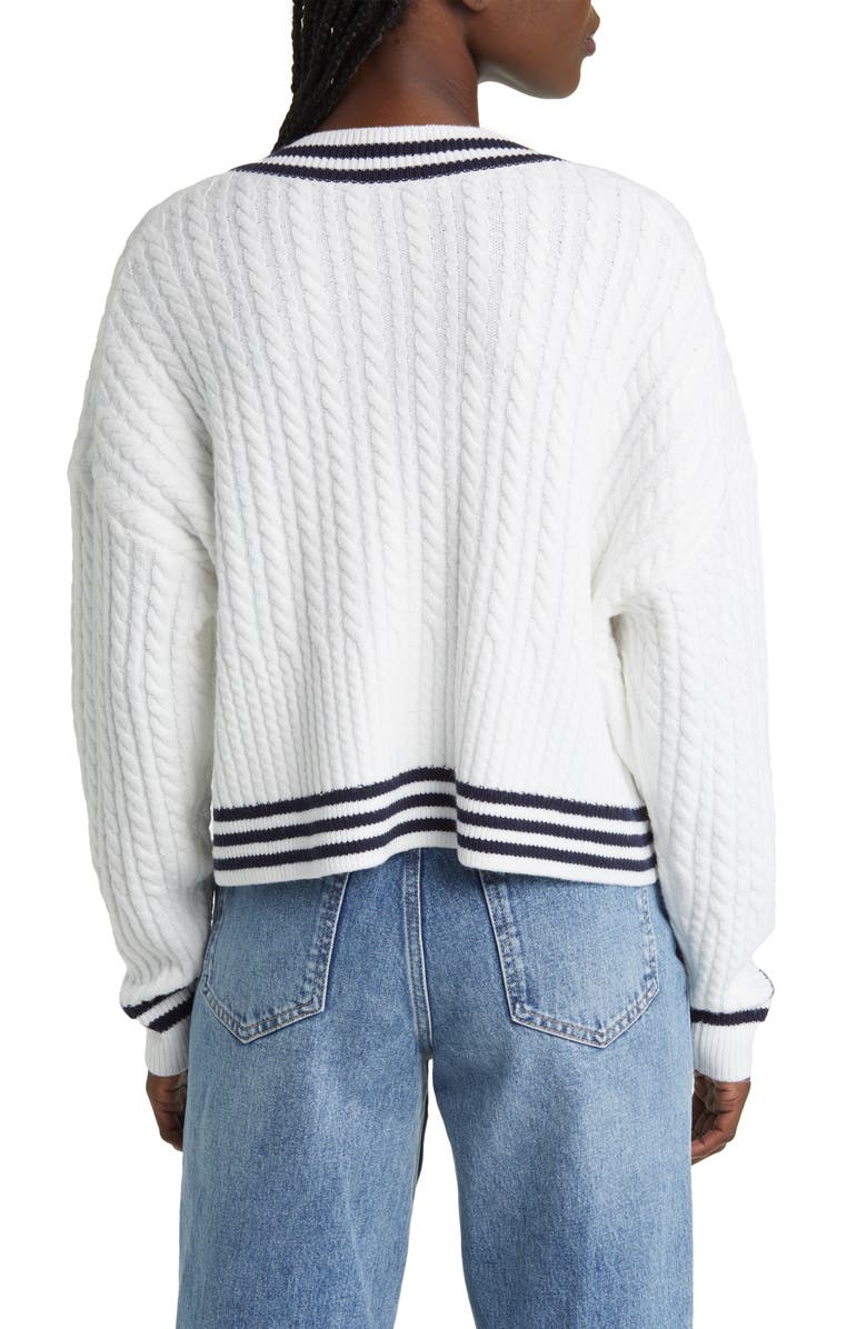 French Connection Babysoft V-Neck Cable Knit Sweater, Alternate, color,