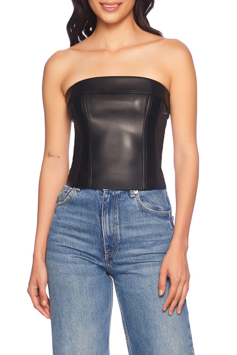 Faux Leather Corset Top, Main, color, BLACK