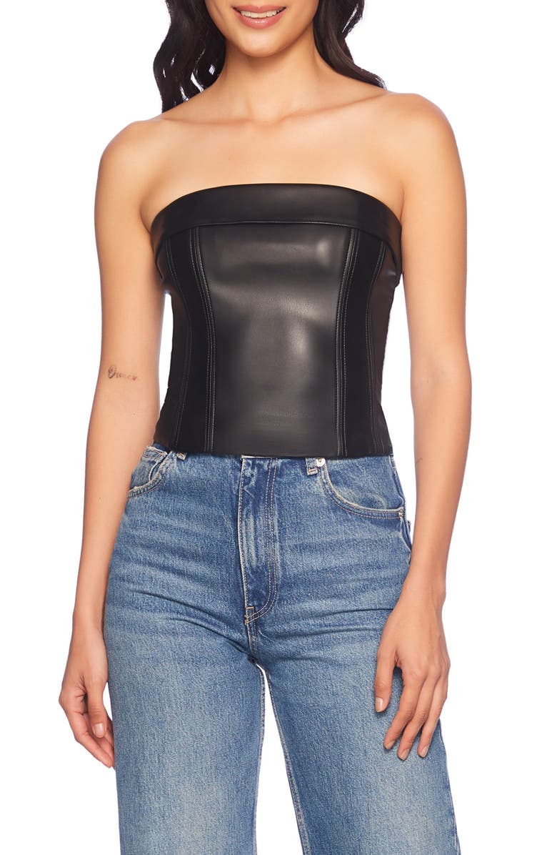 Susana Monaco Faux Leather Corset Top, Main, color,