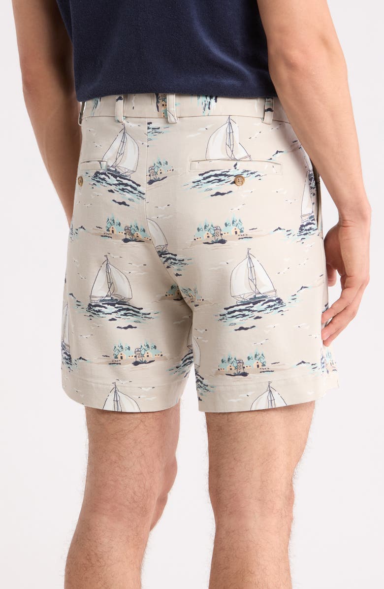 Brooks Brothers Sailboat Print Cotton Blend Chino Shorts, Alternate, color, Tan