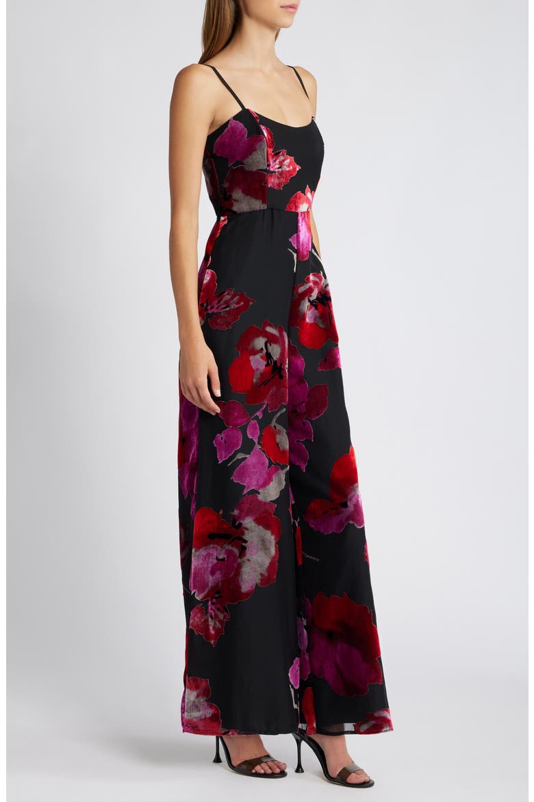 Sonnie Floral Velvet Burnout Strapless Jumpsuit, Alternate, color, BLACK FLORAL