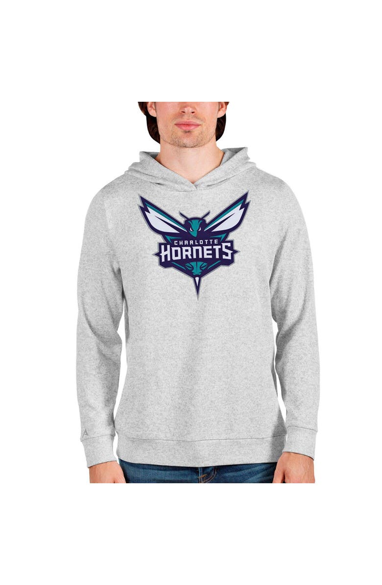ANTIGUA Men's Antigua Heathered Gray Charlotte Hornets Logo Absolute Pullover Hoodie, Main, color,