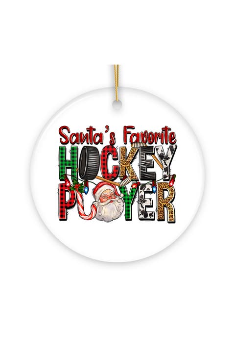 Santas Favorite Hockey Player Plaid Ornament