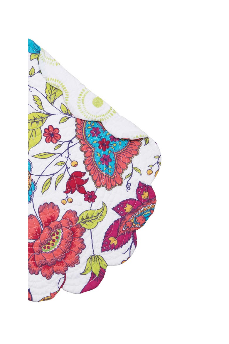 Teagan Floral Cotton Quilted Round Placemats Set of 6 - Vibrant Reversible, 17", Alternate, color, White