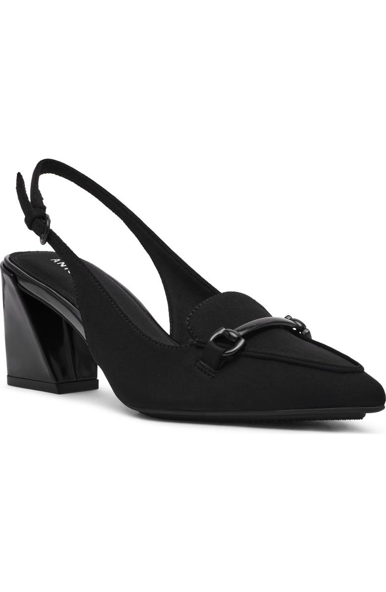 Anne Klein Royce Slingback Pointed Toe Pump, Main, color, Black Stretch