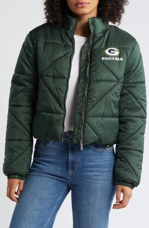 Women's WEAR by Erin Andrews  Green Green Bay Packers Cropped Puffer Full-Zip Jacket