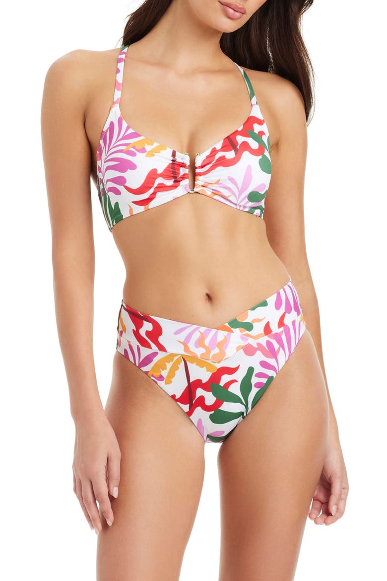 Abstract Print High Leg Bikini Bottoms, Alternate, color, WHITE MULTI