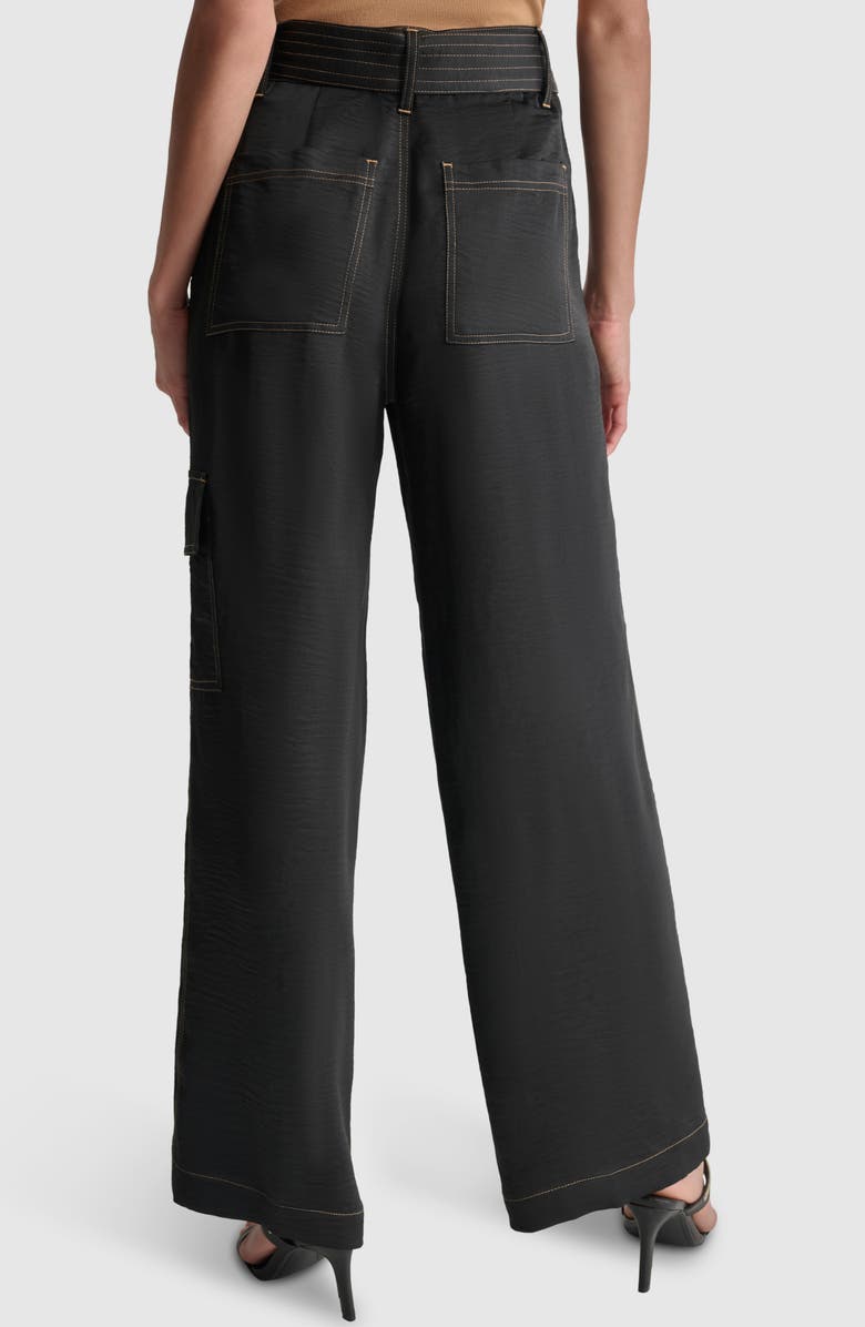 DKNY Contrast Stitch Belted Cargo Wide Leg Pants, Alternate, color, 