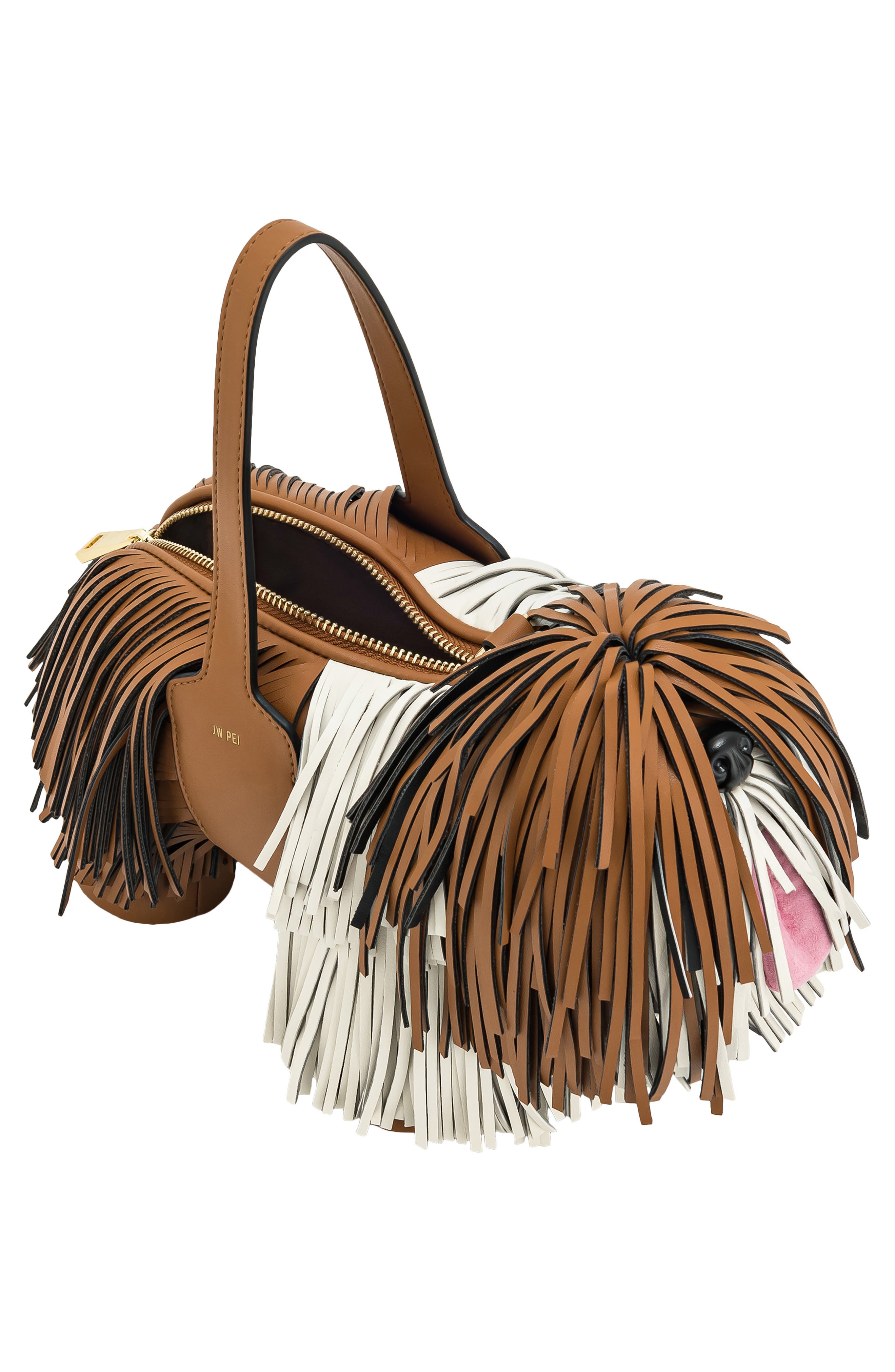 JW PEI Nita Puppy Shape Fringed Faux Leather Handbag, Alternate, color, Brown