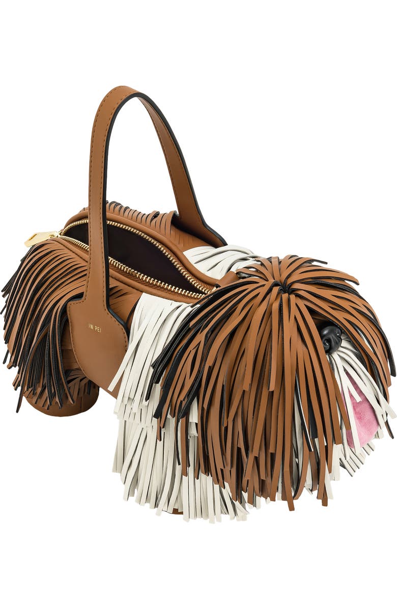 JW PEI Nita Puppy Shape Fringed Faux Leather Handbag, Alternate, color, Brown