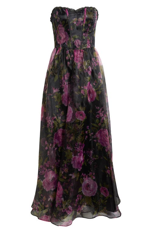 LULUS LULUS HADLEY FLORAL PRINT STRAPLESS GOWN