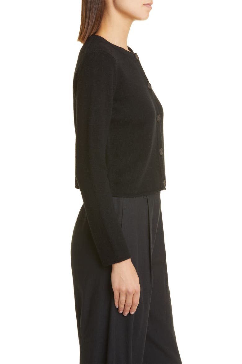 Crewneck Wool & Cashmere Cardigan, Alternate, color, BLACK