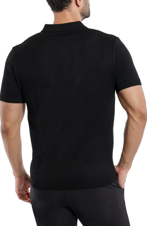 Shop Spring + Mercer Textured Short Sleeve Button-up Sweater In Black