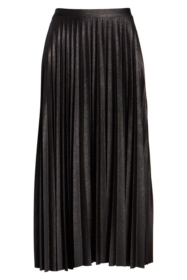 Metallic Pleat Midi Skirt, Alternate, color, BLACK FOIL