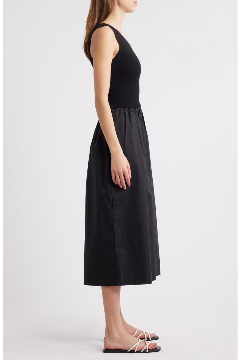 Anita One-Shoulder Mixed Media Midi Dress, Alternate, color, BLACK