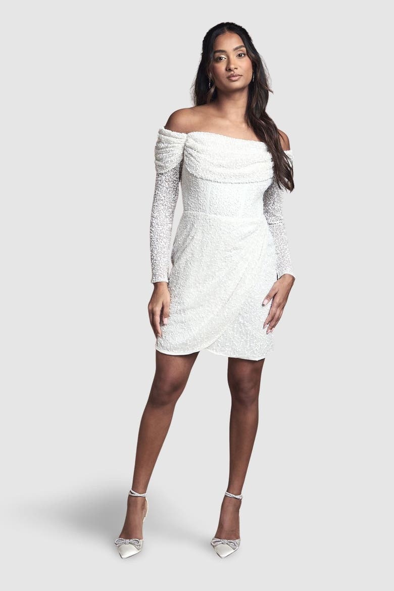 Bardot Long Sleeve Mini Dress, Main, color, Ivory