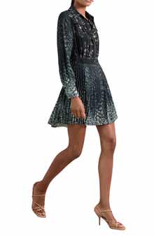 Reiss Ali Pleated Long Sleeve Mini Shirtdress