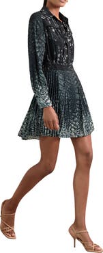 Reiss Ali Pleated Long Sleeve Mini Shirtdress