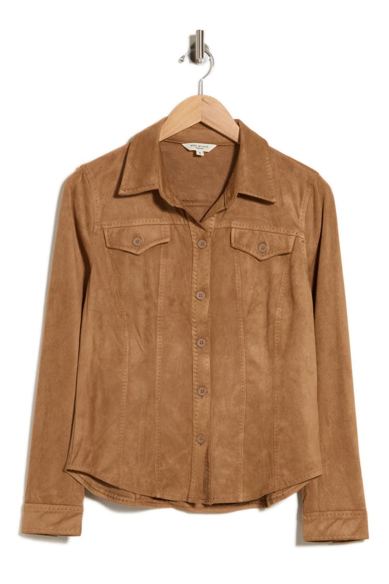 Faux Suede Button Front Shirt, Alternate, color, VICUNA