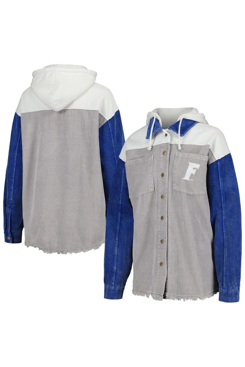 Women's Gameday Couture Gray Florida Gators Vintage Wash Corduroy Full-Snap Hooded Shacket, Main, color, Gray